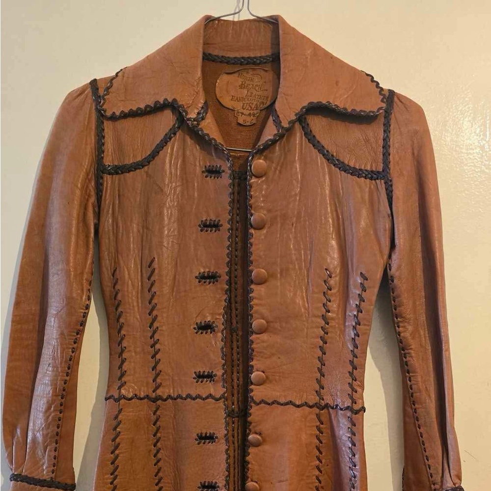 North beach leather long coat XS (00) knee/calf length